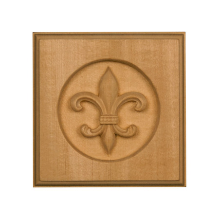 Osborne Wood Products 3 3/4 x 3 3/4 x 7/8 Fleur De Lis Casing Block in Rubberwood 891877RW